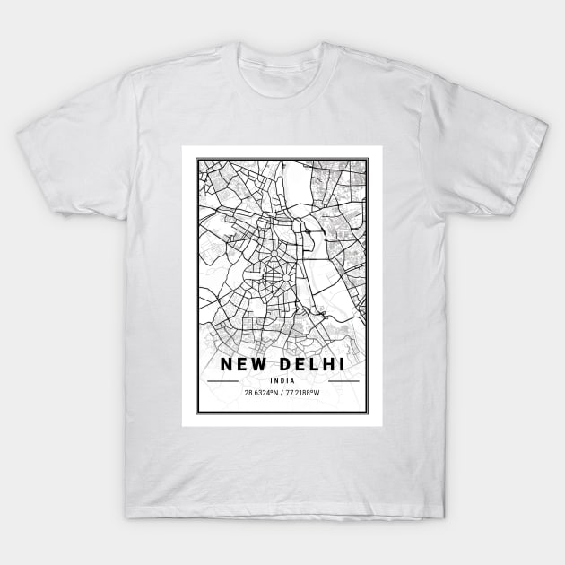 New Delhi Light City Map T-Shirt by tienstencil